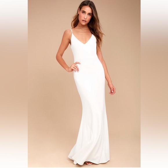 Lulu’s Infinite Glory White Maxi Wedding/Event Dress - Sz L - Picture 1 of 9